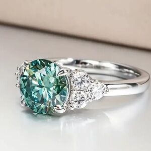 Seawater Classic Round Zircon Ring with Accent Stones